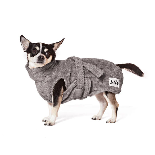 LILLS DOG BATHROBE ORGANIC COTTON STONE GREY