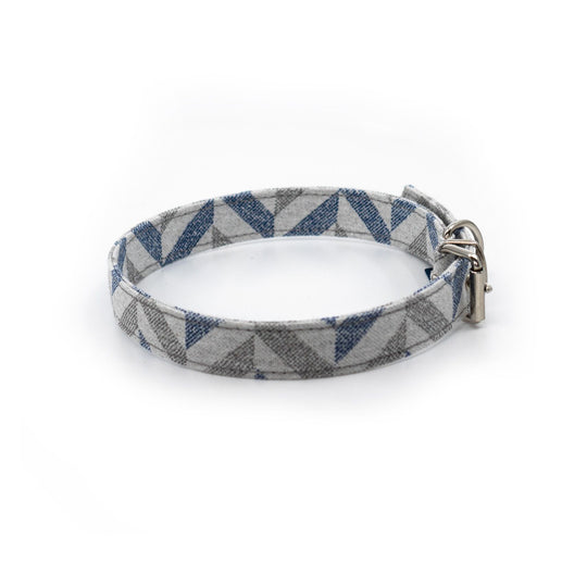 DANUBE - ECO-FABRIC DOG COLLAR - BLUE CHEVRON